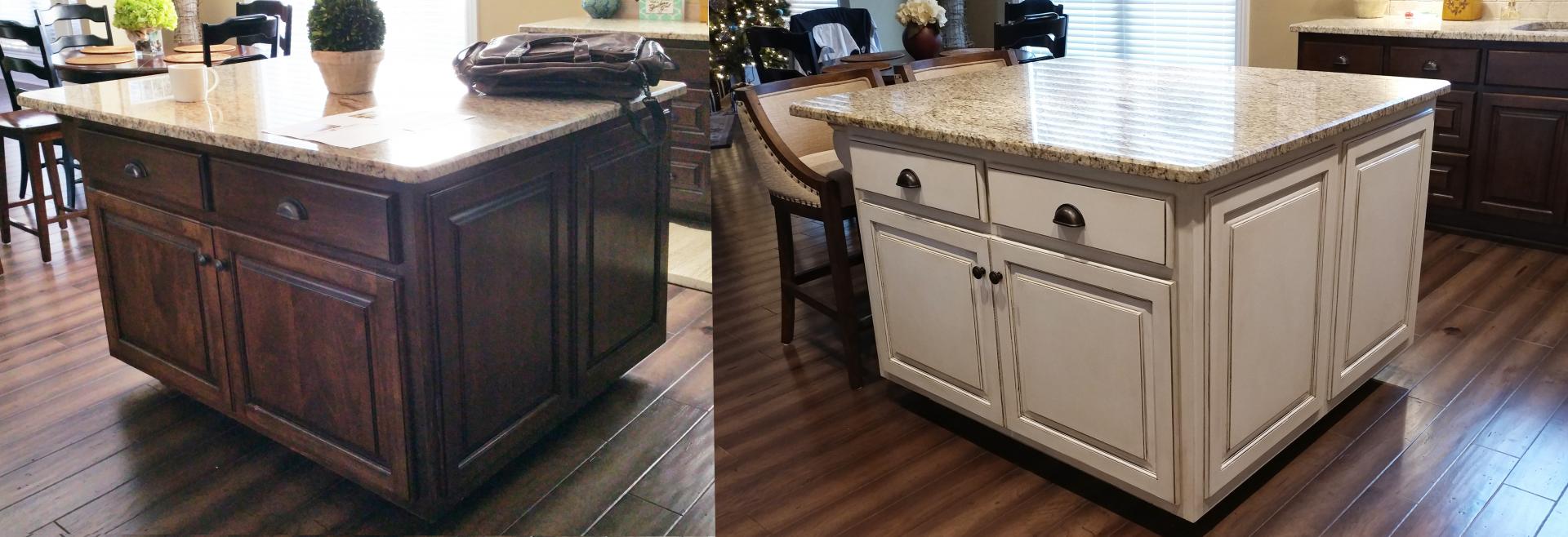 Before and After Faux European finish  in a warm modern Tuscan glaze look.