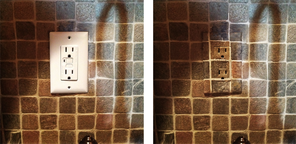 Before and After - Faux mosaic tile switch plates.