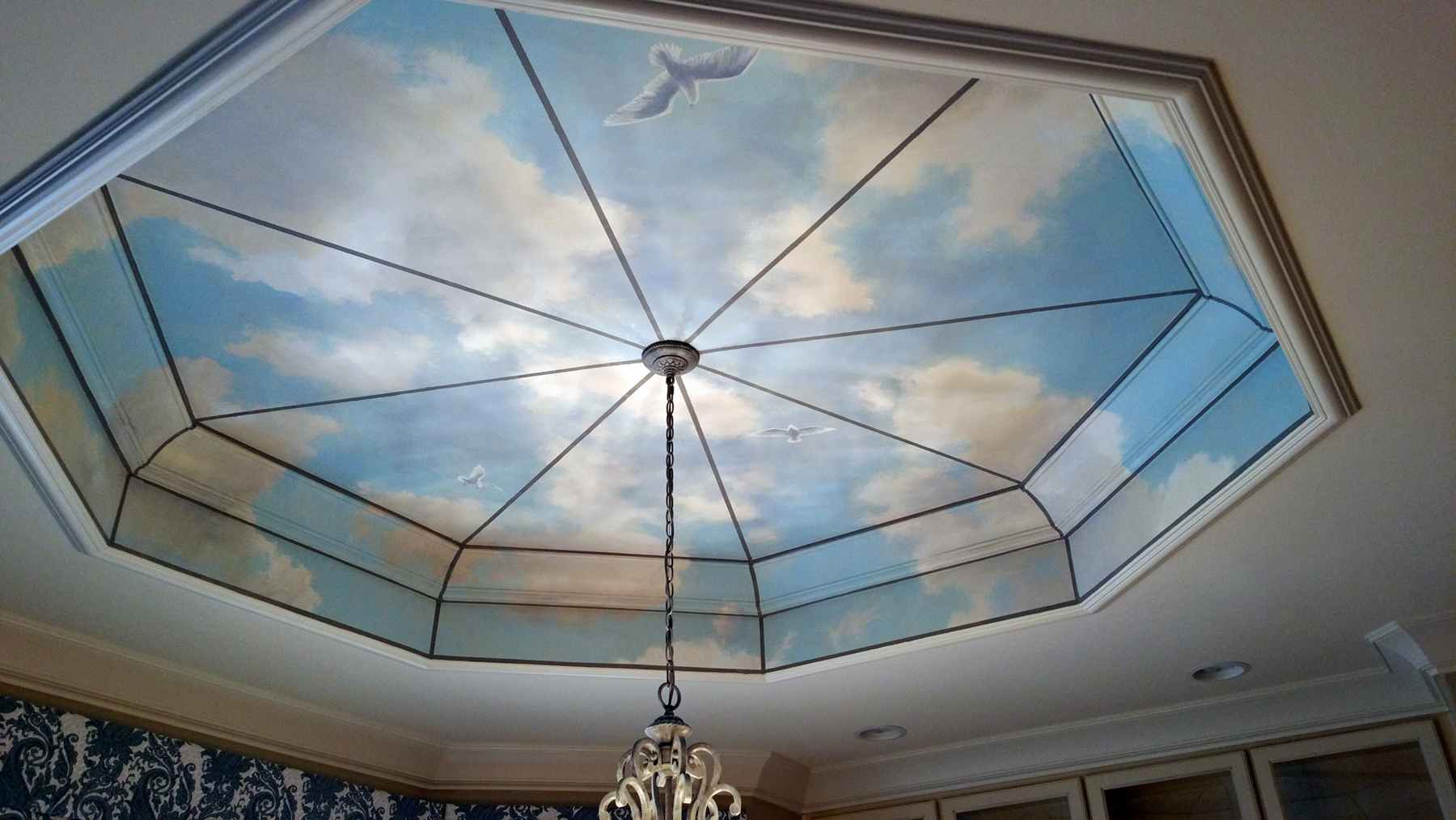 Breakfast room ceiling sky mural