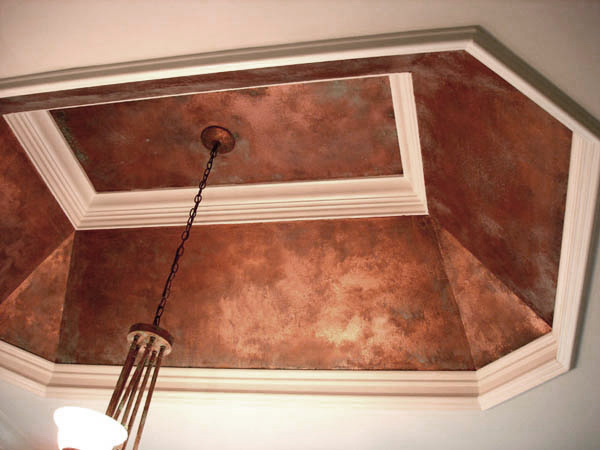 Faux copper ceiling glaze.