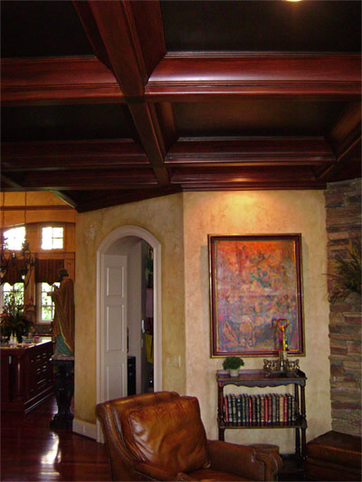 Faux wood grained plaster coffers