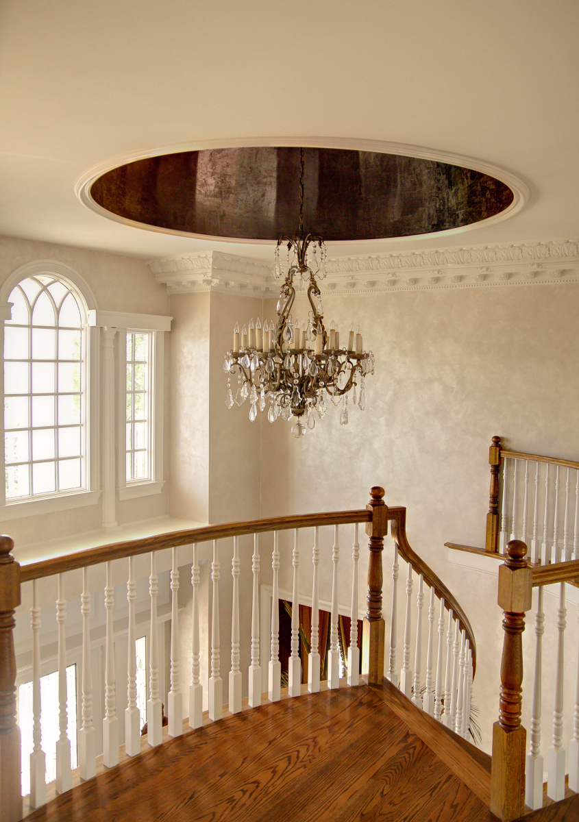 Elegant walls in Queen Ann's Lace Lusterstone topped off with a beautiful bronze and gold dome ceiling.