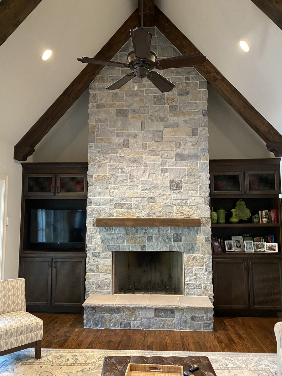 After - faux stone fireplace