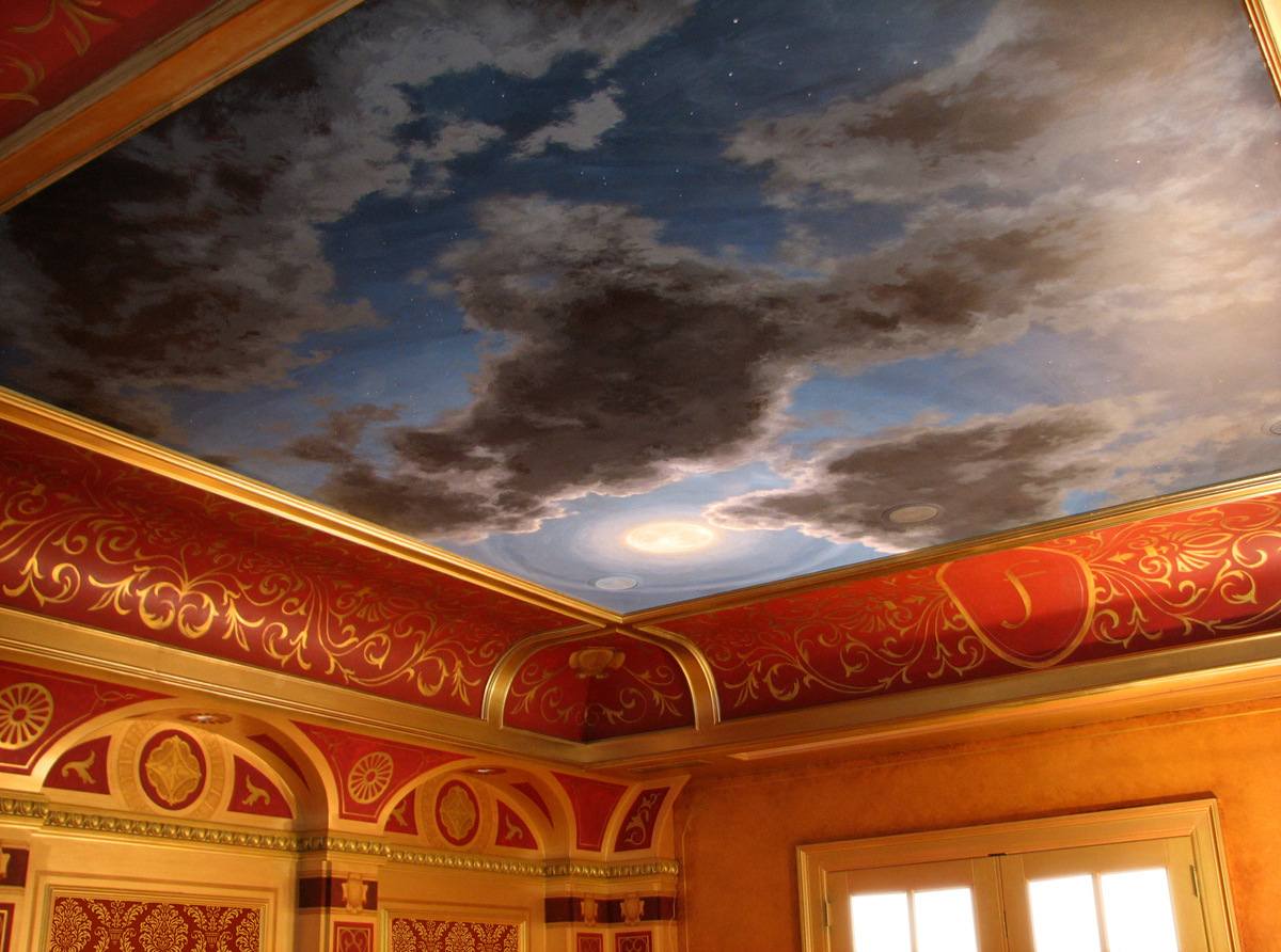 Home theater wall design and ceiling murals