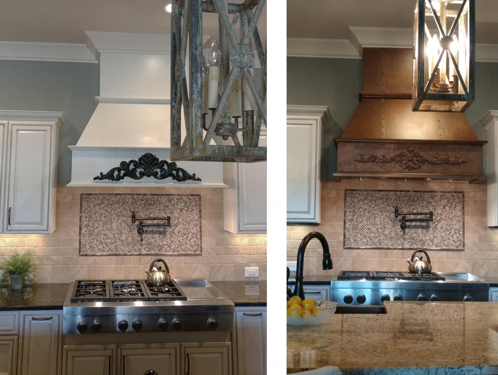 before and after faux copper hood