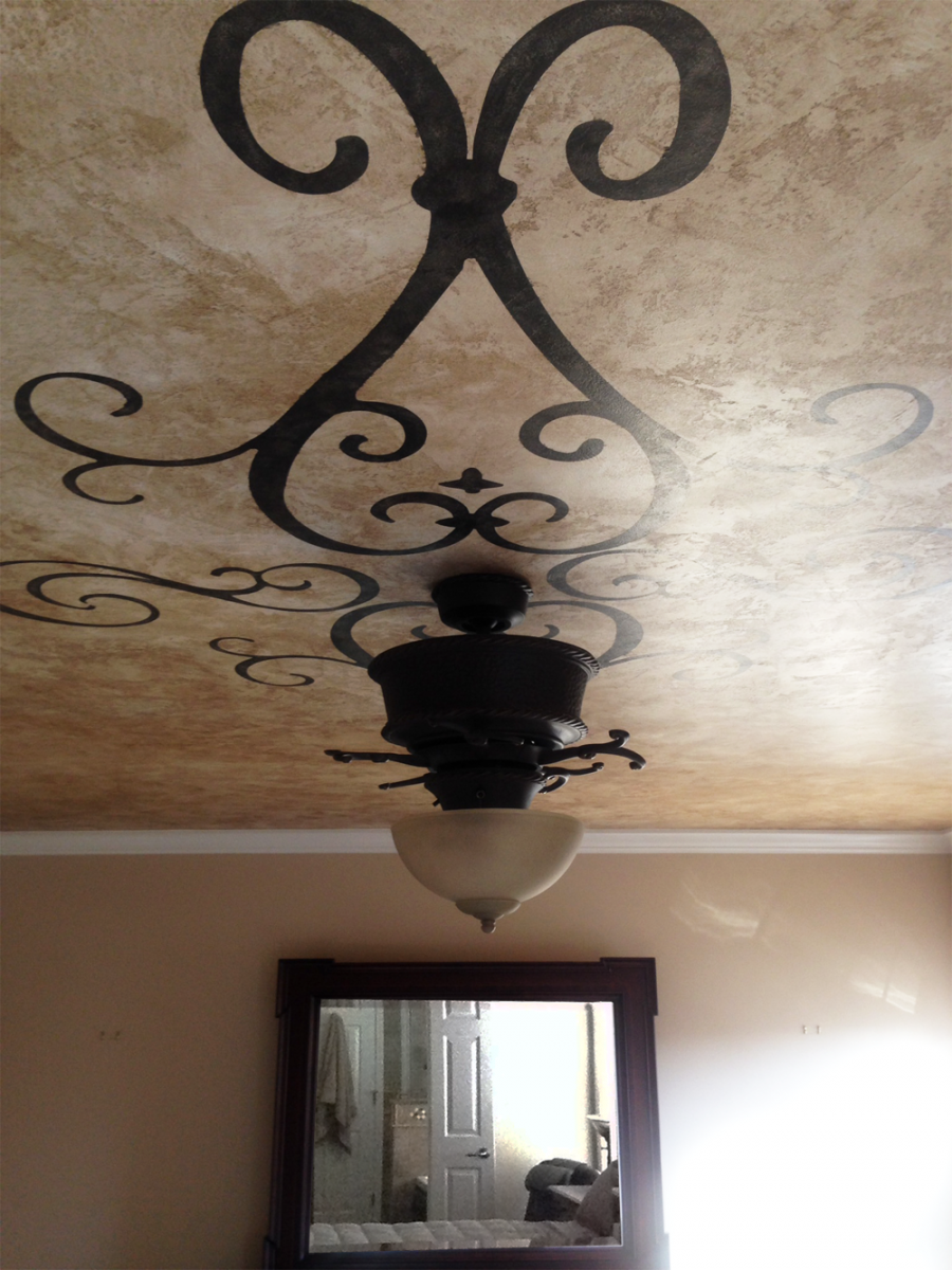 Hand- painted custom stencil  ceiling design.