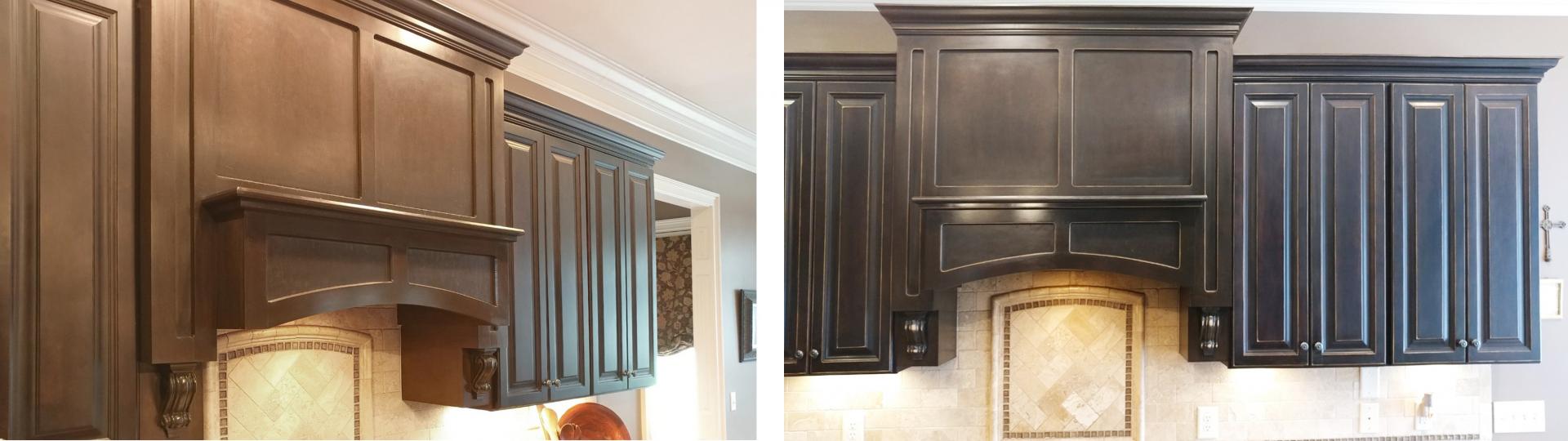 before and after rustic kitchen cabinet make-over.
